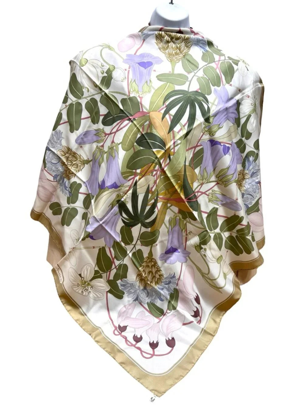 Hermes Paris  Silk  34"Flora Graeca Floral Scarf Pastel Ivery Green Purple (25) - Picture 10 of 16